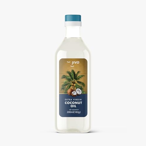 Image of JIVO Pure Extra Virgin Coconut Oil, 200Ml Nourishing Oil Bottle for Skin & Hair Growth| Good for Salad Dressing Zero Cholesterol and Trans Fat| Keto diet & Cooking