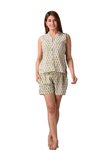 Image of Women Pure Cotton Printed Top & Shorts Set, Nightwear, Nightsuit Set, Sleepwear, Loungewear (Combo of Top and Shorts)