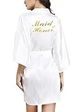 ALHAVONE Brautjungfern-Bademantel mit Glitzer, für Hochzeit, Brautparty, Damen, kurzer seidiger Satin-Bademantel, Einheitsgröße, Weiß, Einheitsgröße