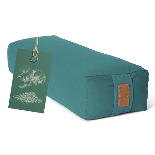 #DoYourYoga Yogabolster Rectangular Paravati con Cáscaras de Espelta Orgánica - Cojín de Meditación, Yin Yoga & Pilates - Funda Lavable de Algodón 100% - 67 x 13 cm/Verde Oscuro