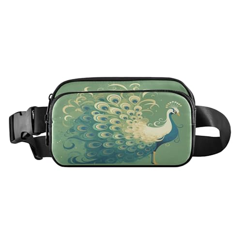 Riñonera grande con correa ajustable para mujeres, hombres, adolescentes, color verde primavera y pavo real, talla 1, Big Peacock Spring Green, 1 size