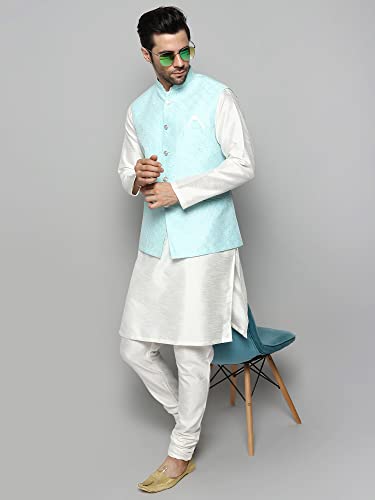 Image of Uri and MacKenzie Men's Silk Blend Kurta Churidar Pyjama with Stylish Nehru Jacket