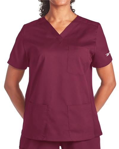 Reebok Womens V-Neck Scrub Top, Stretch Medical Scrubs, 4 Pockets