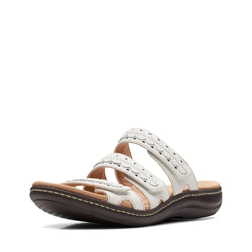 Clarks Collection Women's Laurieann Cove flats-sandals, White Leather, 9 Medium US