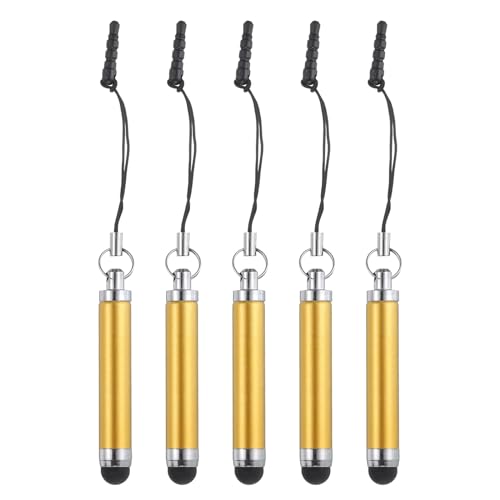 MECCANIXITY 5pcs Metallic Stylus Pen Retractable Aluminum Alloy Mini Capacitive Pens for Universal All Touch Screen Devices, Yellow