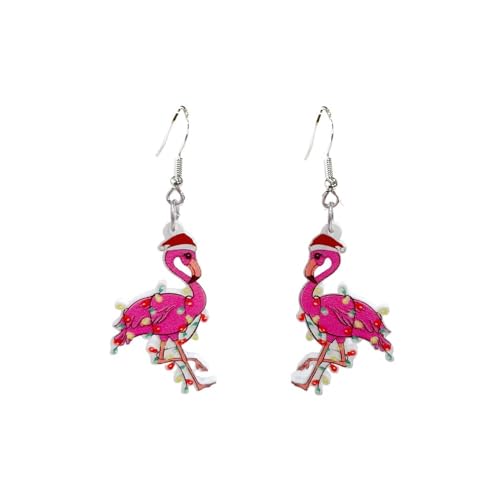 Weihnachtsohrringe Damen, Ohrringe Weihnachten, Christmas Earrings, Ohrstecker Weihnachten, Weihnachtsschmuck, Geburtstags Geschenke für Kinder und Erwachsene (Flamingo)