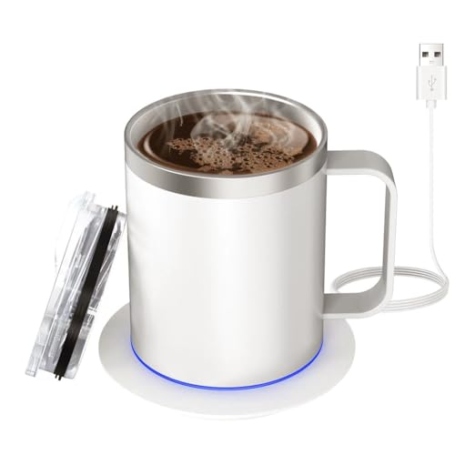 Uxsjakjsd Tasse Chauffante à Alimentation USB, Mug à Café Auto-Chauffant pour Bureau, Ensemble de Réchauffeur de Tasse avec Arrêt Automatique Après 10 Heures.