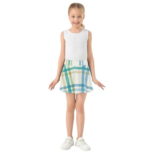 Preppy Athletic Shorts Girls Skorts Toddlers Tennis Skirts School Skirt Light Plaid Blue Green 4t3