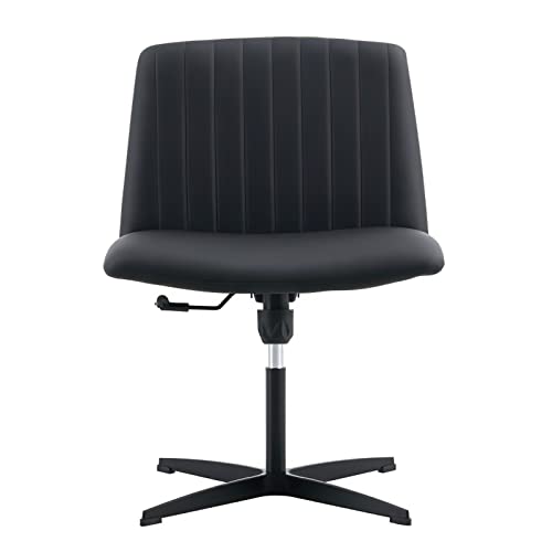 REONEY Office Chair Armless Desk Chair No Wheels, Cross Legged Office Chair Wide Home Office Desk Chairs, Adjustable Swivel PU Leather Vanity Chair with Back Computer Chair (Black) REONEY Office Chair Armless Desk Chair No Wheels, Cross Legged Office Chair Wide Home Office Desk Chairs, Adjustable Swivel PU Leather Vanity Chair with Back Computer Chair (Black)