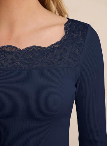 Image of Dokotoo Womens Tops Lace Long Sleeve T Shirts Ribbed Knit Stretch Top 2026