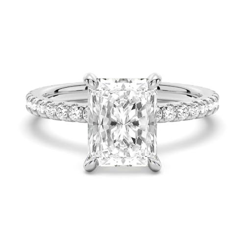 MSBLUE 2ct Radiant Cut Moissanite Engagement Ring for women, D Color VVS1 Solitaire Moissanite Diamond, Sterling Silver with 14K Gold Vermeil