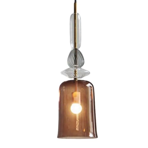 HUAYUSEDF Lámpara colgante minimalista moderna de color marrón con cabecero de cristal decorativo, lámpara colgante con forma geométrica, ideal para vestíbulo, dormitorio, cocina, isla, pasillo.