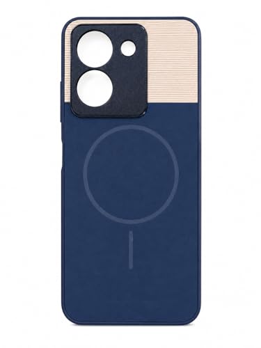 Image of Bintage Dual-Leather Mac Safe Design Phone Case| Soft Touch Finish | Full Camera Protectection Back Cover Compatible for Vivo V2247 / Vivo Y36 4G - Blue & White