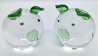 ChenXi Shop Crystal Glass Couple Pig Cute Pig Ornament Lovers Lucky Pig Gifts(2 Pieces Pigs) Green