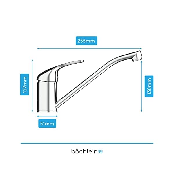 Bächlein Küchenarmatur Arado – 360 Grad schwenkbar (Chrom) – Einhand-Spültischbatterie Chrom mit 360° schwenkbarem Auslauf, Wasserhahn für die Küche in extra massiver Ausführung… – Bild 5