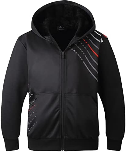 V VALANCH Boys Hoodie Full Zip Up Fleece Kids Sherpa Lined Sweatshirt Winter Soft Warm Jacket-black-S