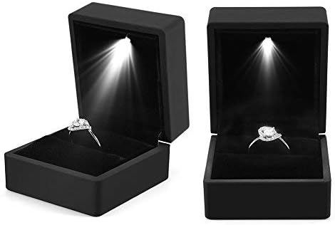 Stylish LED Light-Up Ring Box Storage Case Holder Black