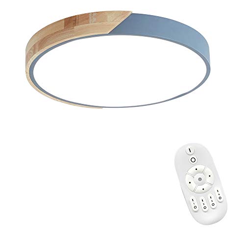 LeMeiZhiJia Plafonnier LED 48 W ultra fin 5 cm - Bois coloré Plafonnier rond pour chambre à coucher, cuisine, bureau, salon, intensité variable Cover