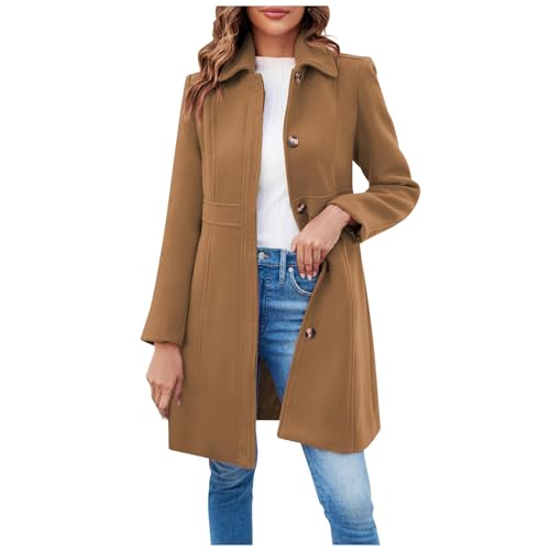 Wintermantel Damen Lang Wolle Elegant Trenchcoat Wollmantel Winter Mantel Frauen Mit Knöpfen Windjacke Damenmantel Einfarbig Windbreaker Tweed Jacke Schlanke Winterjacke Warm...