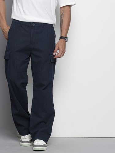 Image of The Indian Garage Co Men Relaxed Fit Geometric Print Mid-Rise Stretchable Cargos