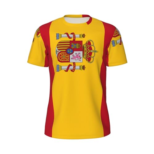 Camisetas de secado rápido con la bandera de España para hombre, camisetas de gimnasio que absorben la humedad, camisas de entrenamiento de manga corta para deportes, Negro -, Medium