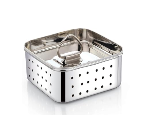 faasStainless Steel Square Paneer Maker/Tofu/Mould/Press Maker/Strainer (500 Ml), 13 x 13 x 5.5 Centimeters, Silver