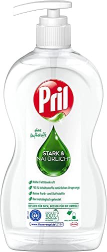 Pril Stark & Natürlich Geschirrspülmittel ohne Duftstoffe 420 ml, Spülmittel sensitiv mit hoher Fettlösekraft, in nachfüllbarer Pumpflasche, Blauer Engel-zertifiziert Cover