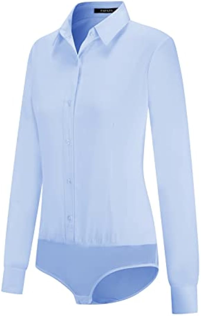 Tapata Womens Bodysuit Blouse Button Down One-piece Long Sleeve Solid Office Work Shirt Casual Tops