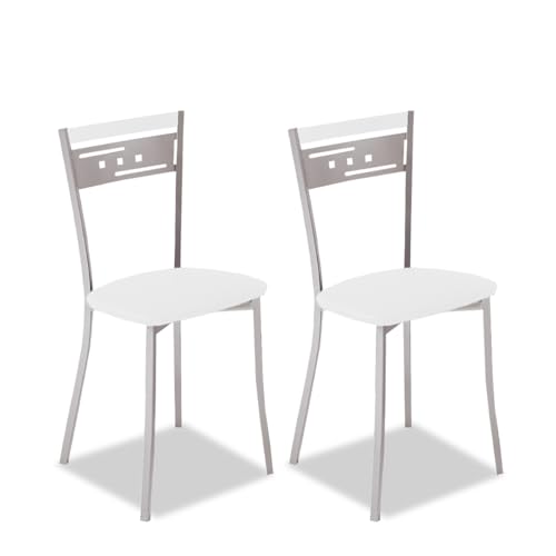 ASTIMESA Dos Sillas de Cocina Metálica Respaldo y Asiento Blanco