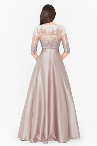 Betsy & Adam Women's Sequin Embellished Satin Ball Gown with 3/4 Sleeves and Center Back Zipper3