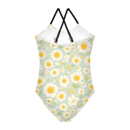 KLL Polka Dots and Tender Chamomile Flowers Cartoon Girls' 1-Piece Swim Suit Beach Swimwear Adjustable Shoulder Strap Quick2