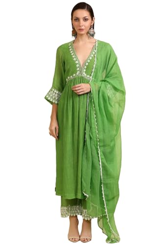 Kurta et pantalon avec voile vert en taille 42 pour femme