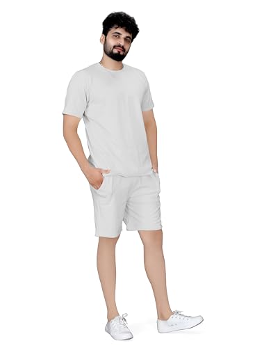 Image of ELLITI Cotton Blend Solid Casual Round Neck Half Sleeve Oversized Co-ord Set Men's, Pyjama Set, Sleepwear Loungewear T-Shirt and Shorts Combo for Men, Night Wear for Men, Night Suit for Men's