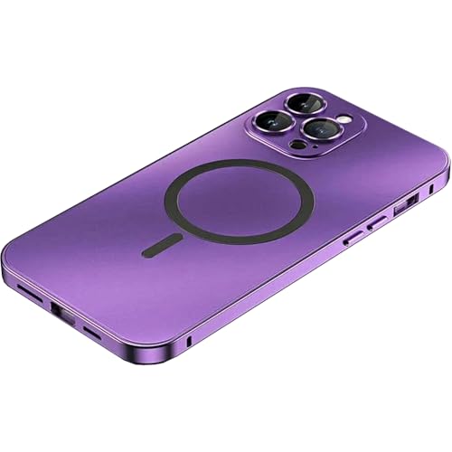 Jeeeun Magnetic Charging Aluminum Metal Bumper Matte Shell Case for iPhone - Slim, Durable Protection with Wireless Charging Compatibility (for iPhone 14pro,Purple)