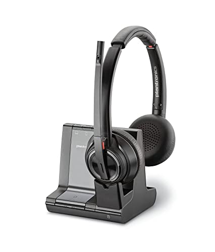 Plantronics - Savi 8220 Office Wireless DECT Headset (Poly) - Dual Ear (Stereo) - Compatible to connect to PC/Mac or to Cell Phone via Bluetooth - Works with Teams (Certified), Zoom,Black
