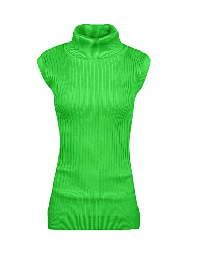 v28 Women Sleeveless High Neck Turtleneck Stretchable Knit Sweater Top (XS, Tender Green)