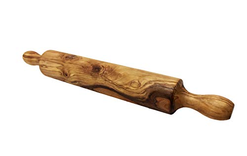 AramediA Olive Wood Handcrafted by Artisans Rolling Pin with Fixed Handles for Baking Dough Pizza Pie Pastry Pasta and Cookies - 13.5 Inches