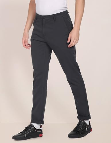 Image of U.S. Polo ASSN. Men's Regular Solid Textured Austin Trim Fit Mid Rise Casual Trousers