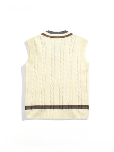 Men Retro College Style Color Block V-Neck Sleeveless Knitted Vests Winter Layered Sweater Waistcoat2