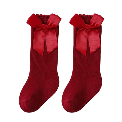 Image of UTTPLL Baby Girls Bow Knee High Socks Toddler Leggings Ruffle Uniform Stockings Long Cotton Tube Socks Infant Dress Socks