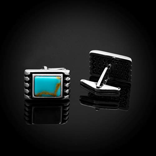 Chicotta Men's Solid Sterling Silver Cufflinks With Rectangle Antique Turquoise Gemstone #TOP2