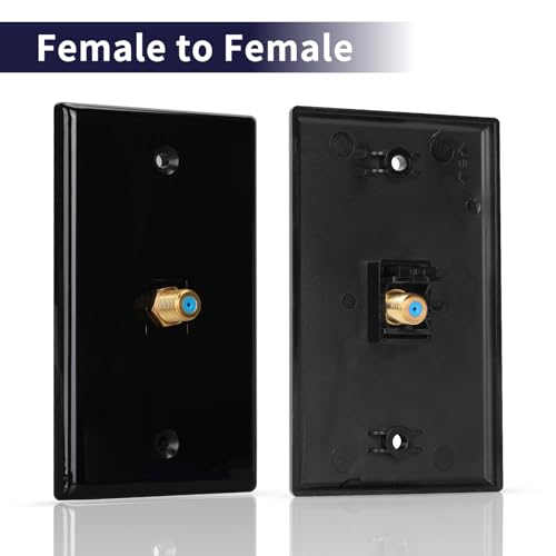 1 Port Coax Wall Plate,3Ghz Gold-Plated F-Type Keystone Wall Jack for Coaxial Cable,Black Glossy Coaxial Cable Wall Plate,2Pack