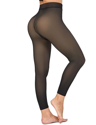 KBVOT Fleece Lined Tights Women Sheer Warm Pantyhose Leggings Fake Translucent Thermal Winter Thick Tights for Dresses
