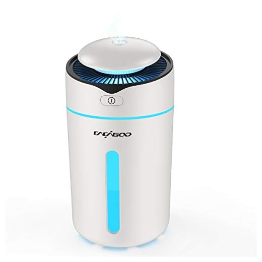 CACAGOO Car Humidifier, Cool Mist Car Diffuser 300ml Air Refresher Ultrasonic USB Humidifier with 7 Color LED Lights, Quiet Operation & Waterless Auto Shut-Off for Baby Room/Office/Car Travel(White)
