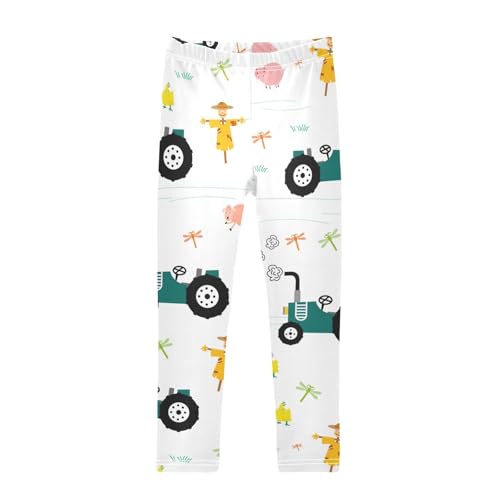 Farm Pattern Girls Leggings,Workout Leggings for Girls Toddler Athletic Legging Size for 3-10T