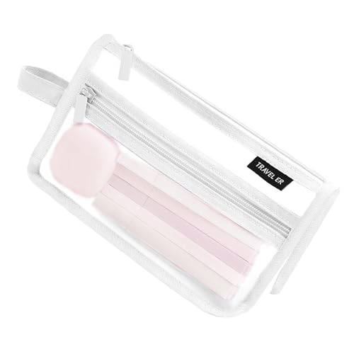Image of Pencil Case, Grid Mesh Pencil Pouch, Large Capacity White Pencil Bag, Clear Pencil Case with Handle and Zipper, 2-Layer Pen Case Aestheic Stationary Organizer Bag for Office Back to School Supplies