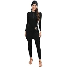 OBEEII Women Muslim Rash Guard Swimsuit Long Sleeve Swimwear Knot Front Bathing Suit with Hijab Cap Islamic Burkini Swim Suit