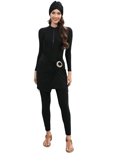 OBEEII - OBEEII Women Muslim Rash Guard Swimsuit - Long Sleeve Full Cover Islamic Burkini with Hijab Cap, UPF 50+, Black, 2XL - Best Deal on Amazon