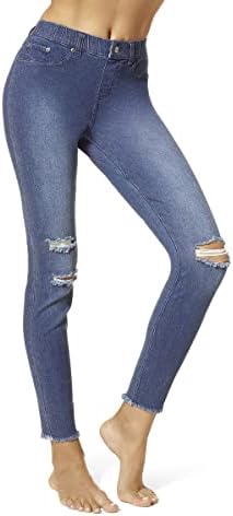 Hue Women's Ripped Knee Denim Leggings, Ink Wash, XL