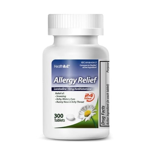 HealthA2Z® Allergy Relief, Loratadine 10mg, 24-Hour Antihistamine, Dye Free, Indoor & Outdoor Allergy Relief, 300 Tablets